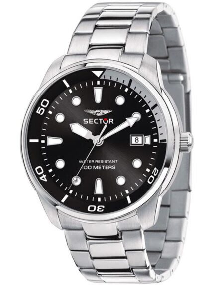 SECTOR Oversize Silver Stainless Steel Bracelet- Μαύρο