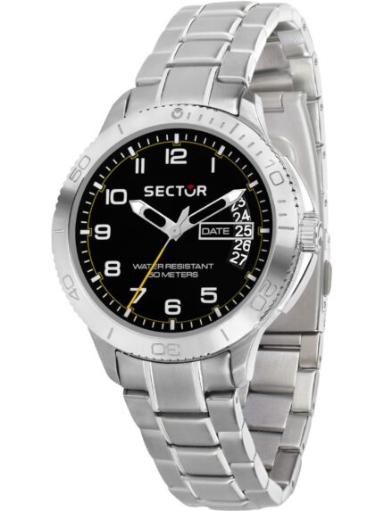 SECTOR 270 Silver Stainless Steel Bracelet- Μαύρο