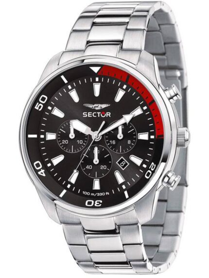 SECTOR Oversize Chronograph Silver Stainless Steel Bracelet- Μαύρο