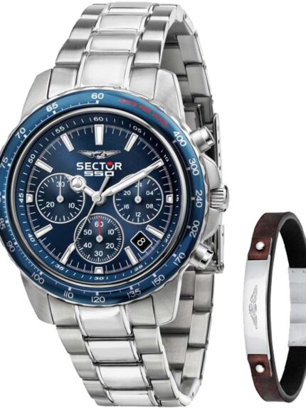 SECTOR 550 Chronograph Silver Stainless Steel Bracelet Gift Set- Μπλε
