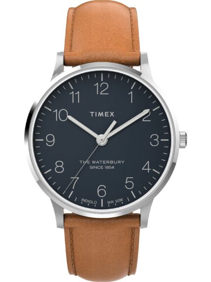 TIMEX Waterbury Brown Leather Strap- Μαύρο